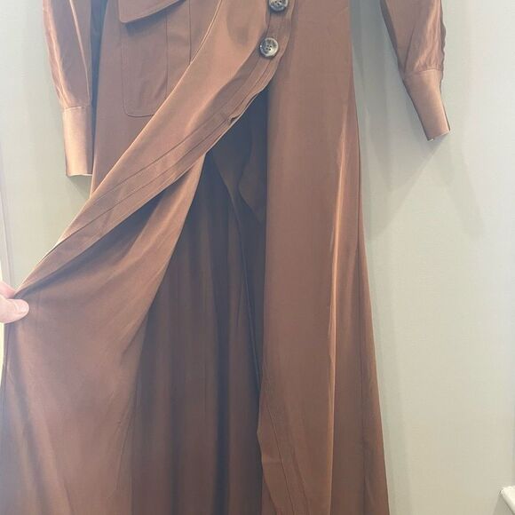NWT Self-Portrait Women’s Midi Wrap Dress Button Front Cognac Brown sz 0 - Picture 13 of 15